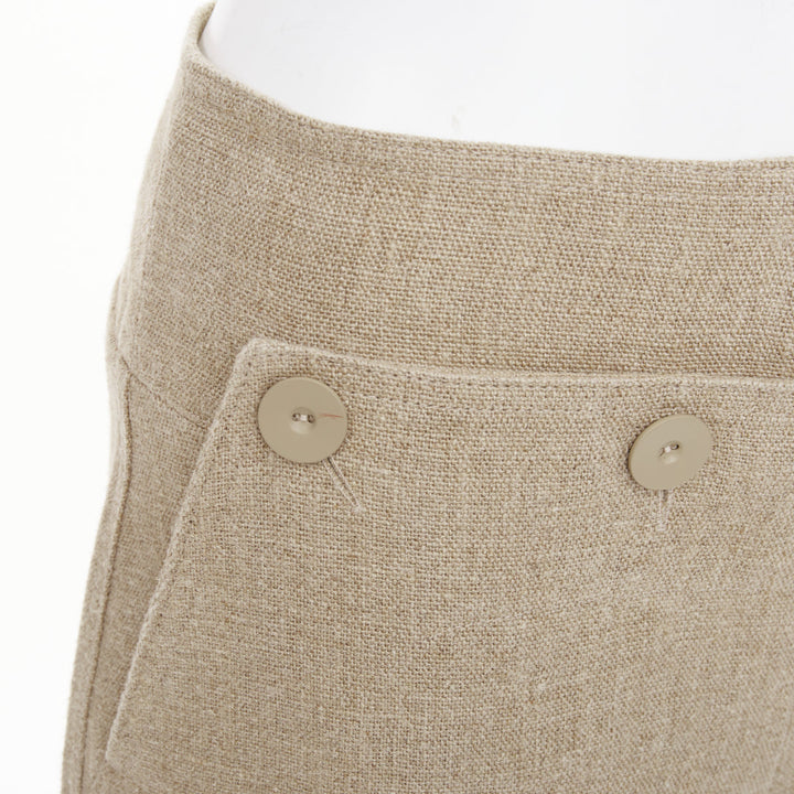 MAX MARA Sfalata beige linen button tab waist wide leg crop sailor pants IT38 XS