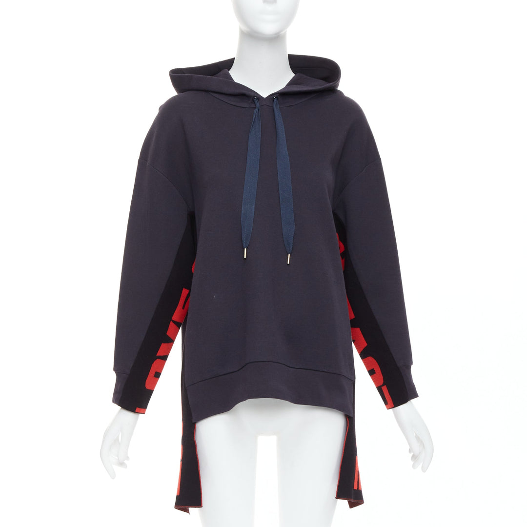 STELLA MCCARTNEY 2017 All Is Love navy red cotton long hoodie IT36 XXS