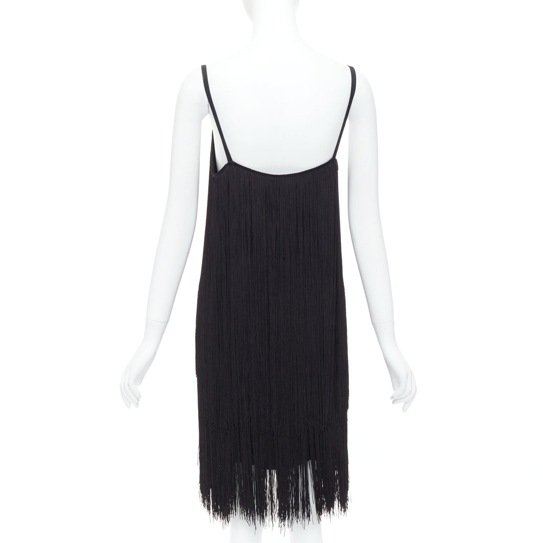 RAEY DR1210 Cocktail black tiered fringe flapper dress UK8 S