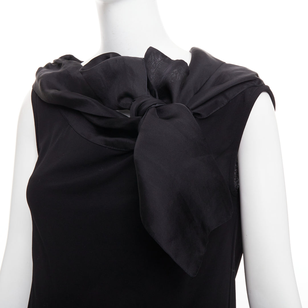 CAROLINA HERRERA black viscose silk bow asymmetric vest top S