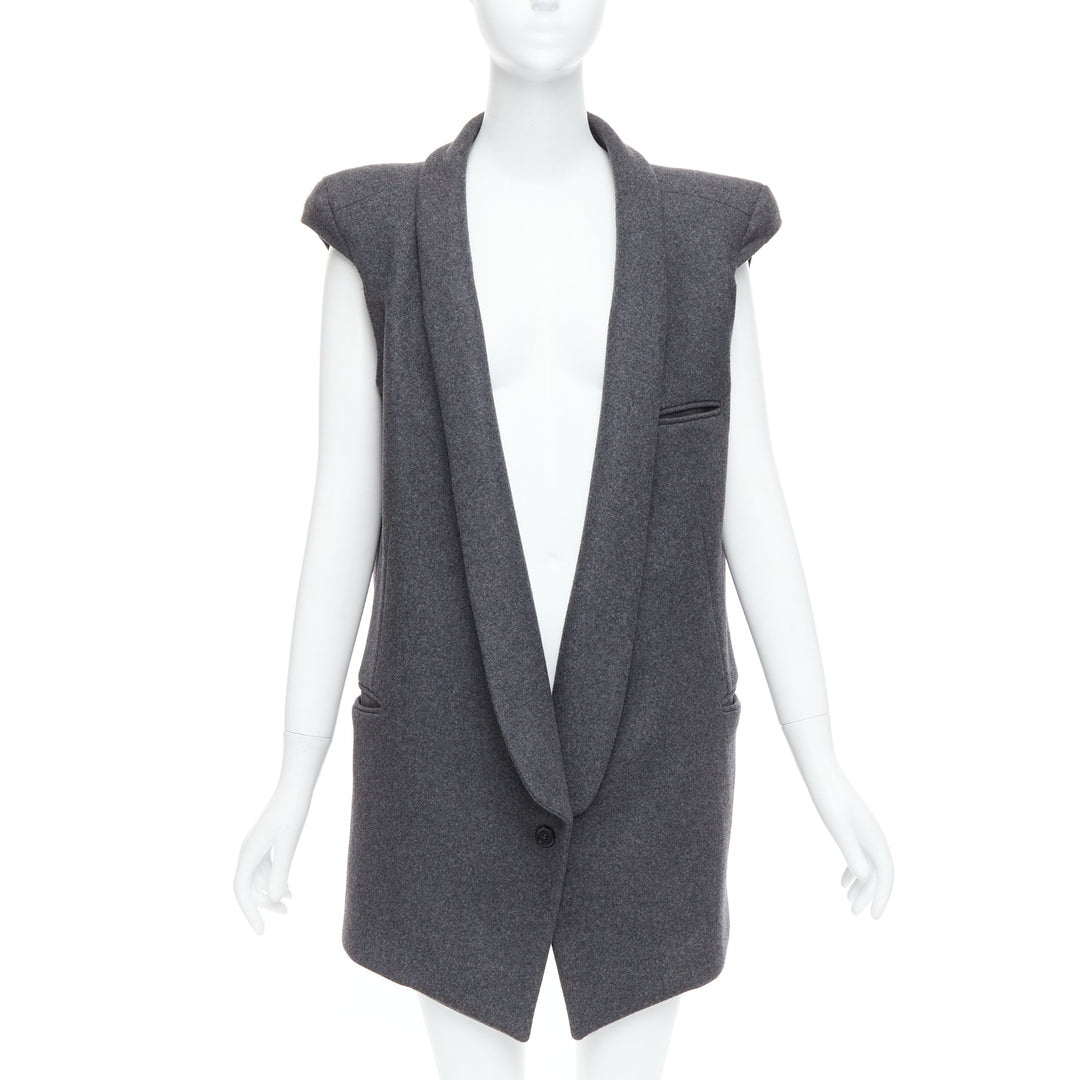 ARMAND BASI ONE grey padded shoulder sleeveless plunge collar vest coat FR36 S