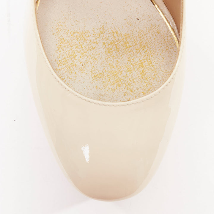 VALENTINO Tan-Go cream patent leather V logo strap platform pumps EU35