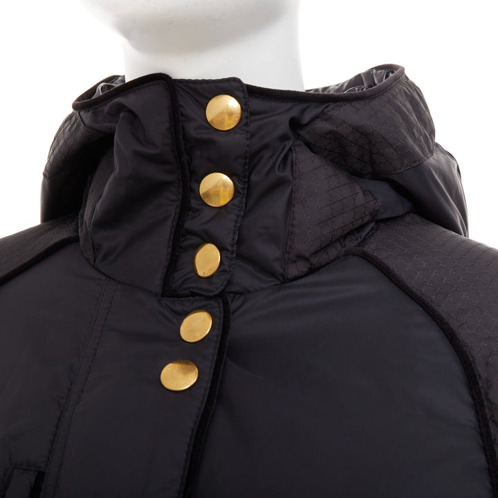 GUCCI 2009 black gold GG logo buckle belt long puffer coat IT38 XS