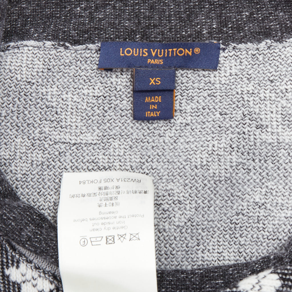 LOUIS VUITTON grey cream wool cotton monogram long sleeve top XS