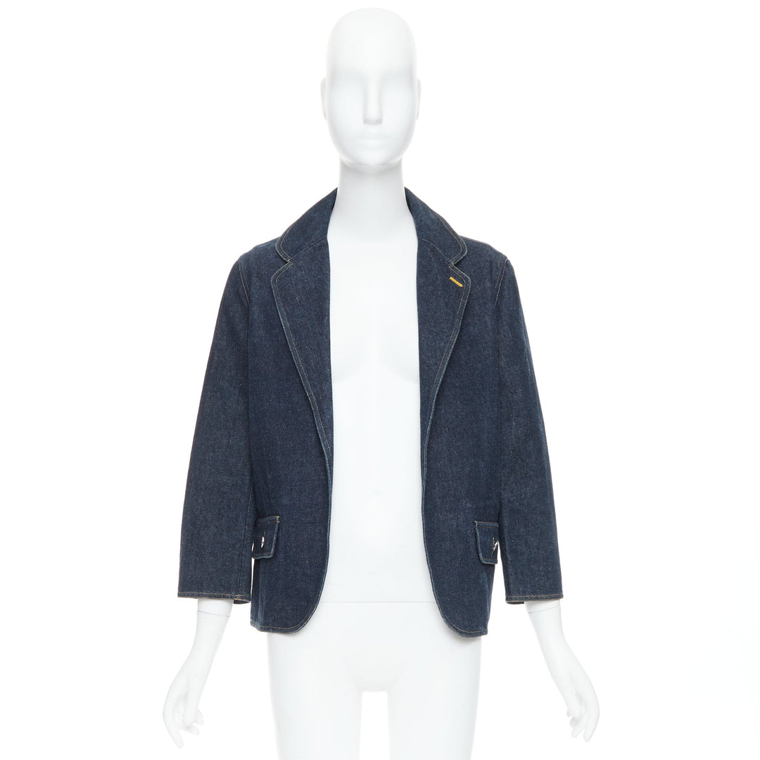 CHANEL Vintage dark indigo denim CC logo buttons blazer