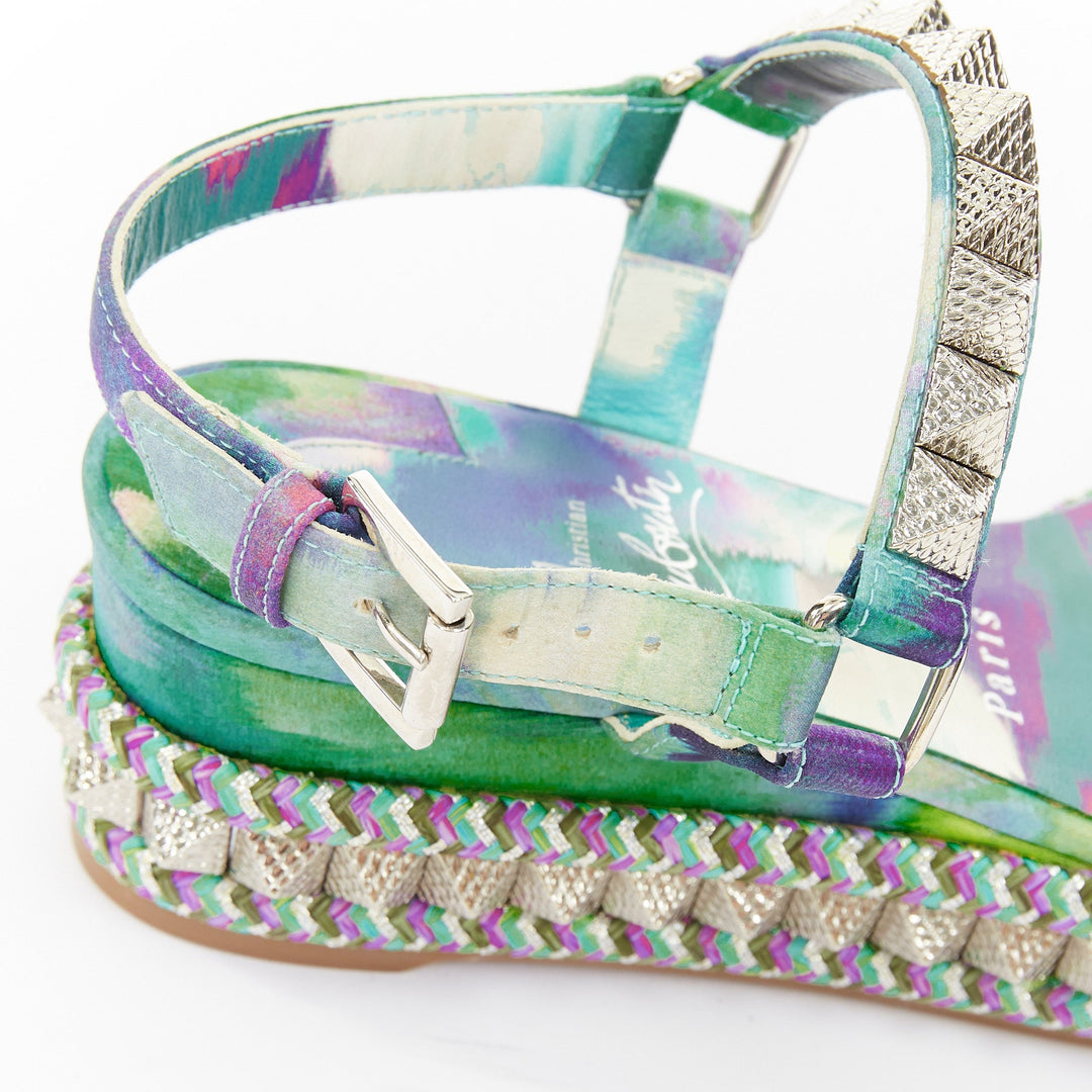 CHRISTIAN LOUBOUTIN Pyraclou 60 tie dye studded espadrille wedges EU37