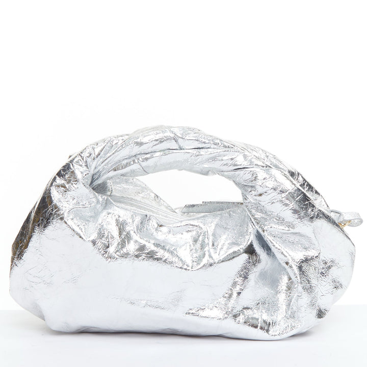 DRIES VAN NOTEN Twist silver metallic textured leather top handle bag