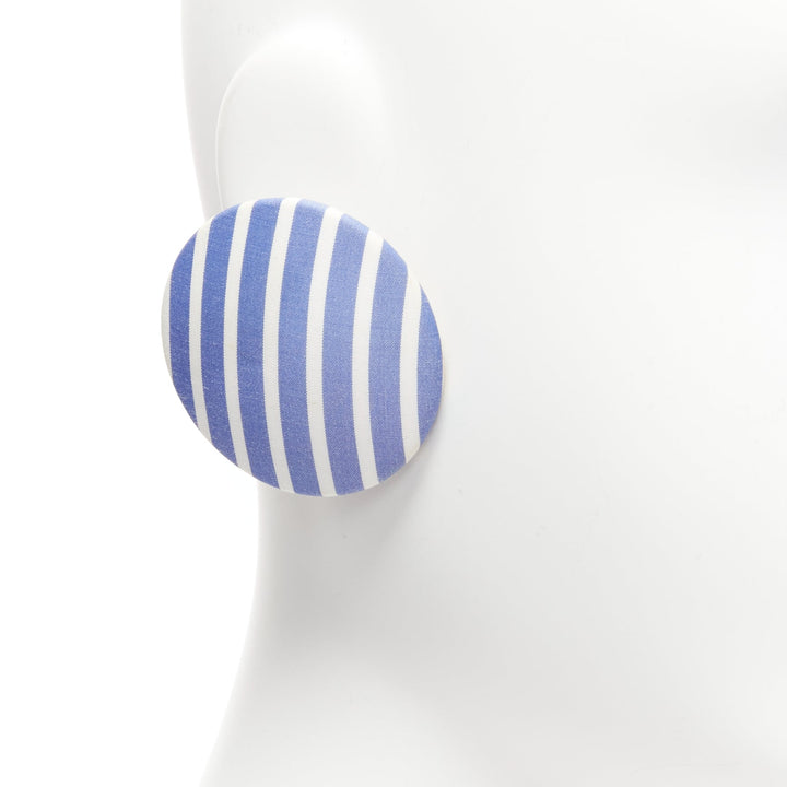 BALENCIAGA blue stripes fabric round badges studs earrings Set 3