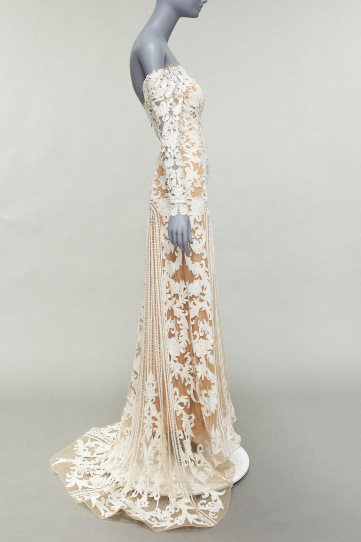 ZUHAIR MURAD Bridal 2015 Runway white pearl embellished wedding gown IT36 XXS