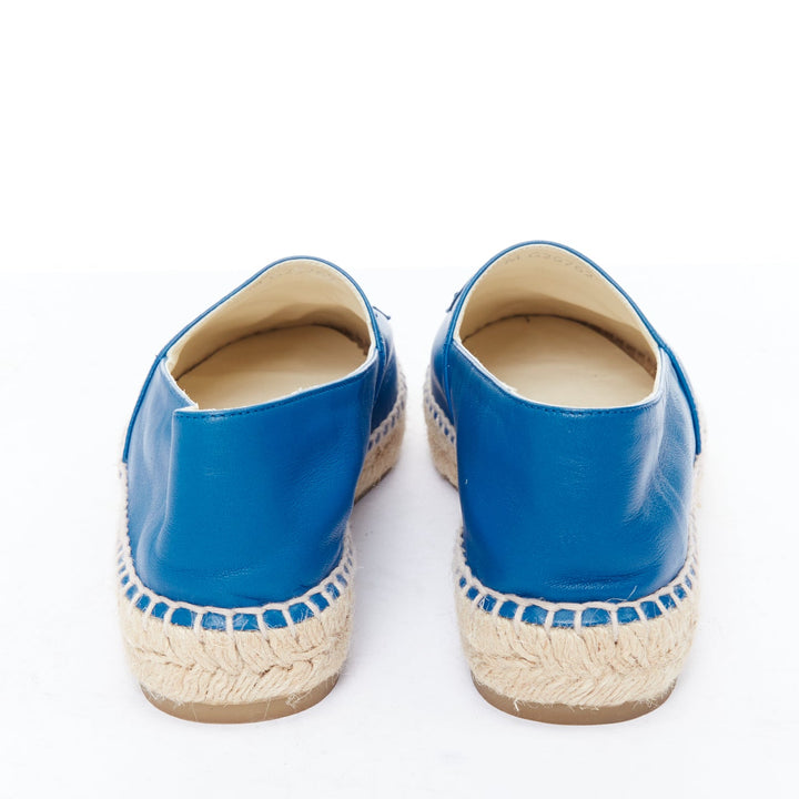 CHANEL blue leather CC logo jute espadrille shoes EU38