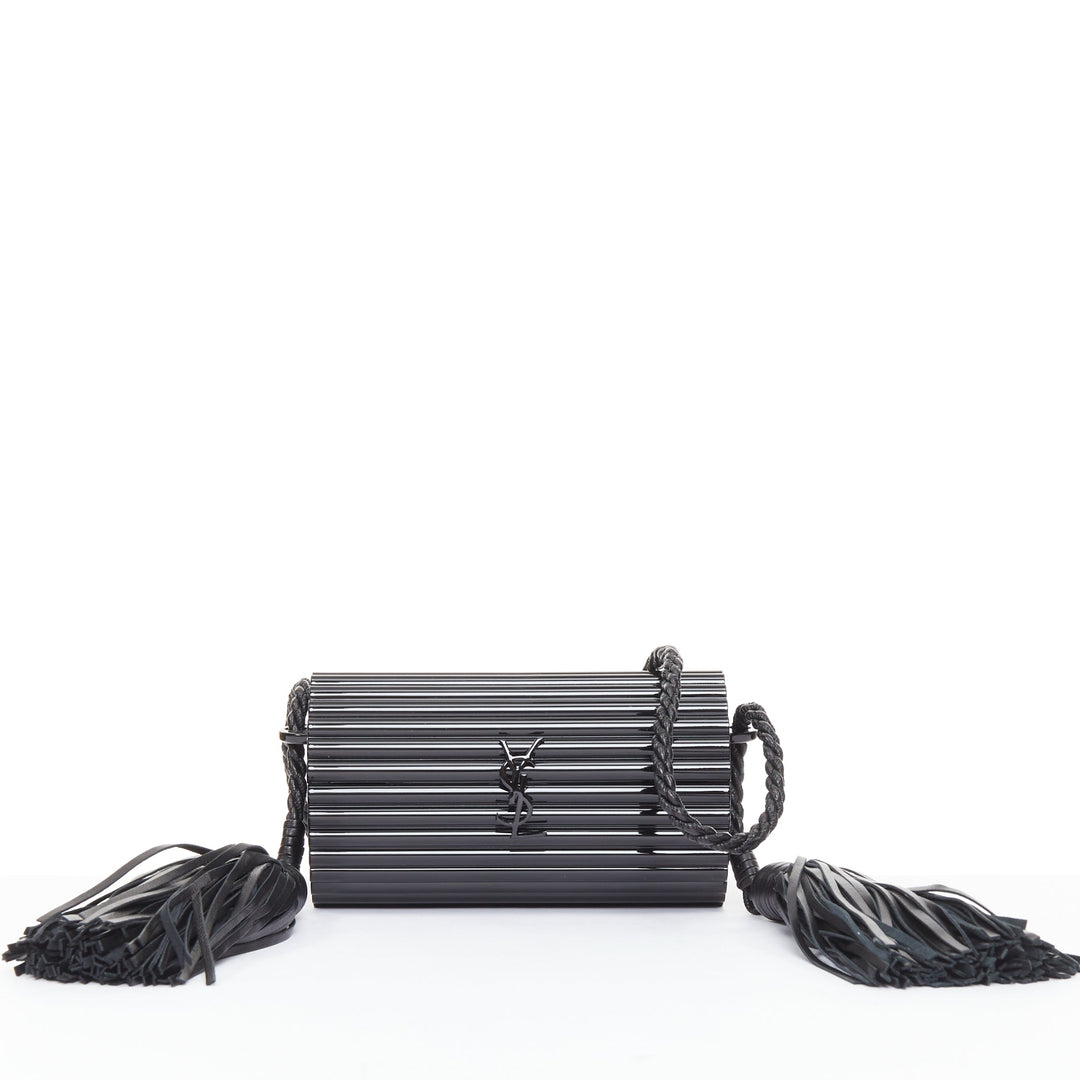 SAINT LAURENT 2016 Opium Box black plexiglass tassel minaudiere box clutch bag