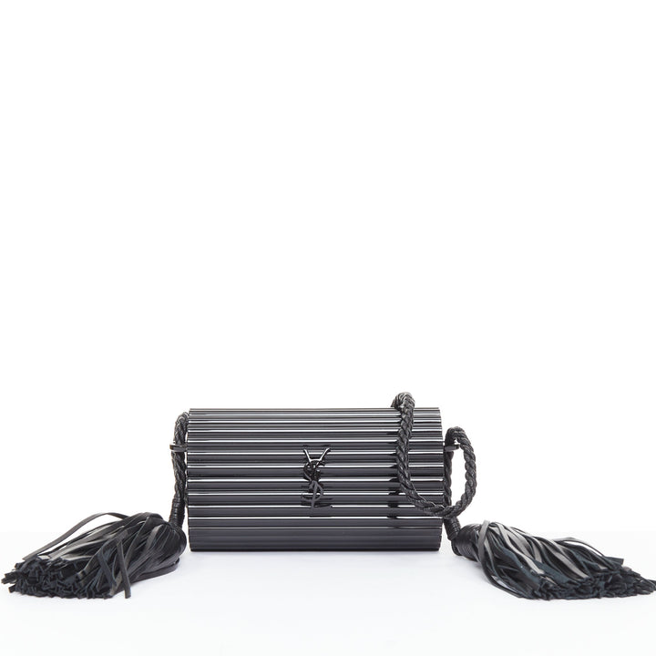 SAINT LAURENT 2016 Opium Box black plexiglass tassel minaudiere box clutch bag