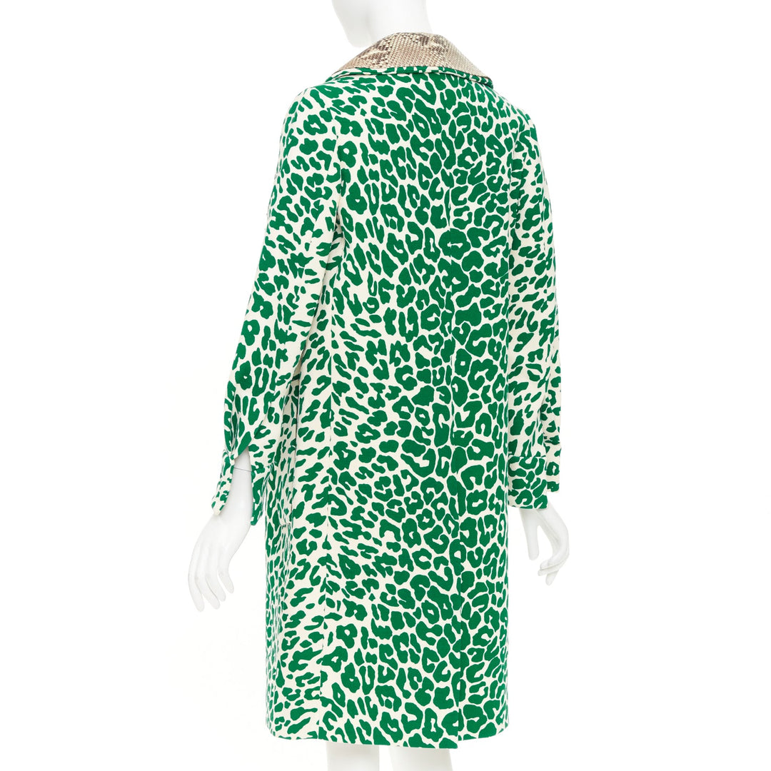 MIU MIU 2015 green wool python leather collar virgin wool print coat IT38 XS