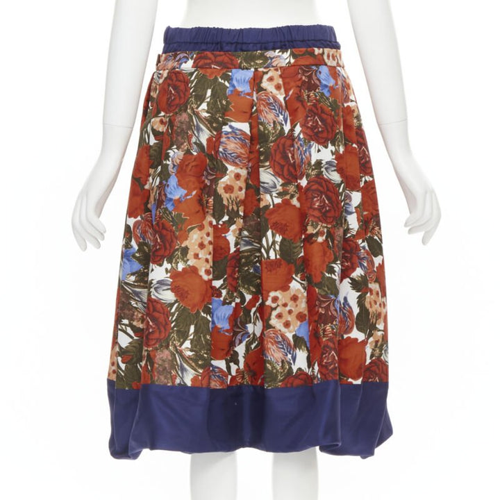 MARNI 2019 navy silk red rose floral print cotton flared skirt IT40 S