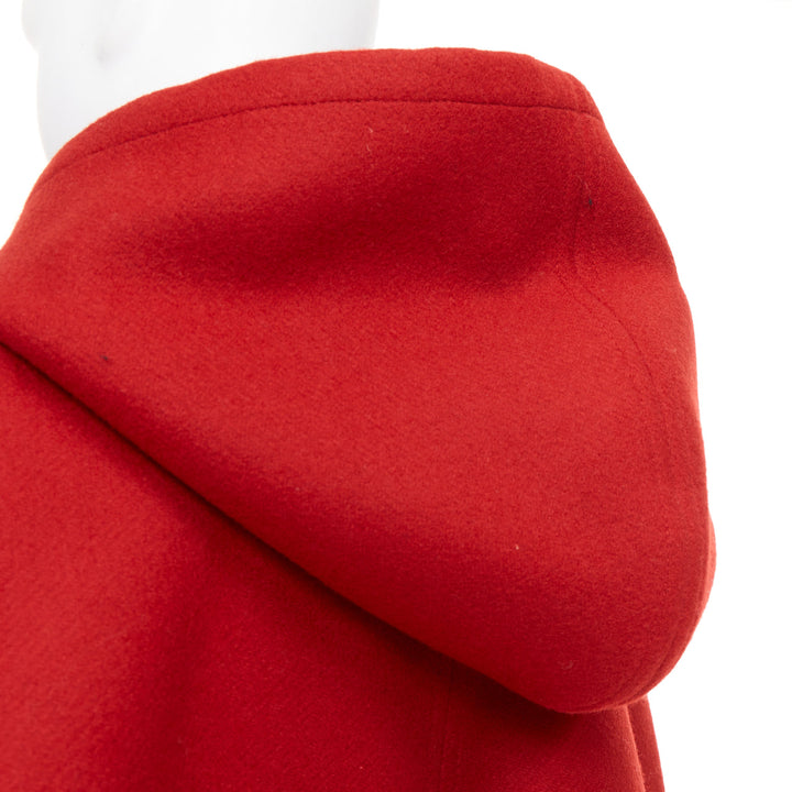 SAINT LAURENT 2014 Hedi Slimane Runway red wool hooded half cape coat FR36 S
