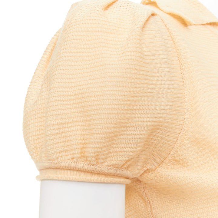 YVES SAINT LAURENT Rive Gauche beige wool pom pom button puff sleeve blouse XS