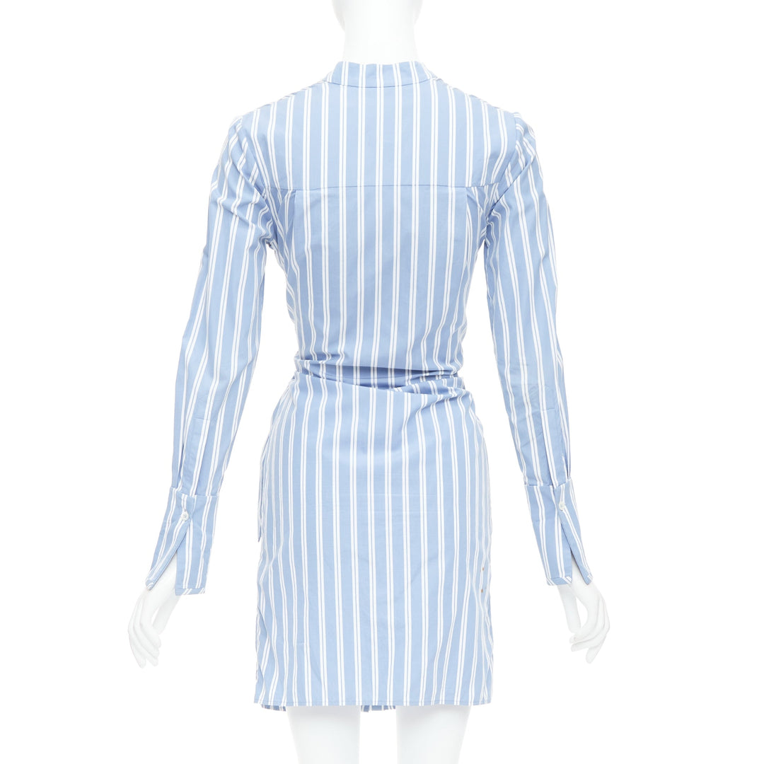 VVB VICTORIA BECKHAM blue white cotton striped tie shirt dress UK4 XXS
