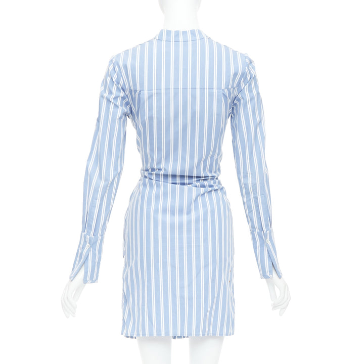 VVB VICTORIA BECKHAM blue white cotton striped tie shirt dress UK4 XXS