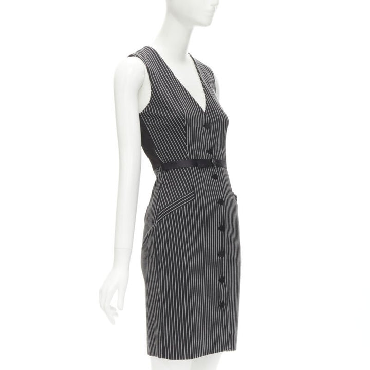 DIANE VON FURSTENBERG Gilet Dress black white vertical pinstripes dress US0 XS