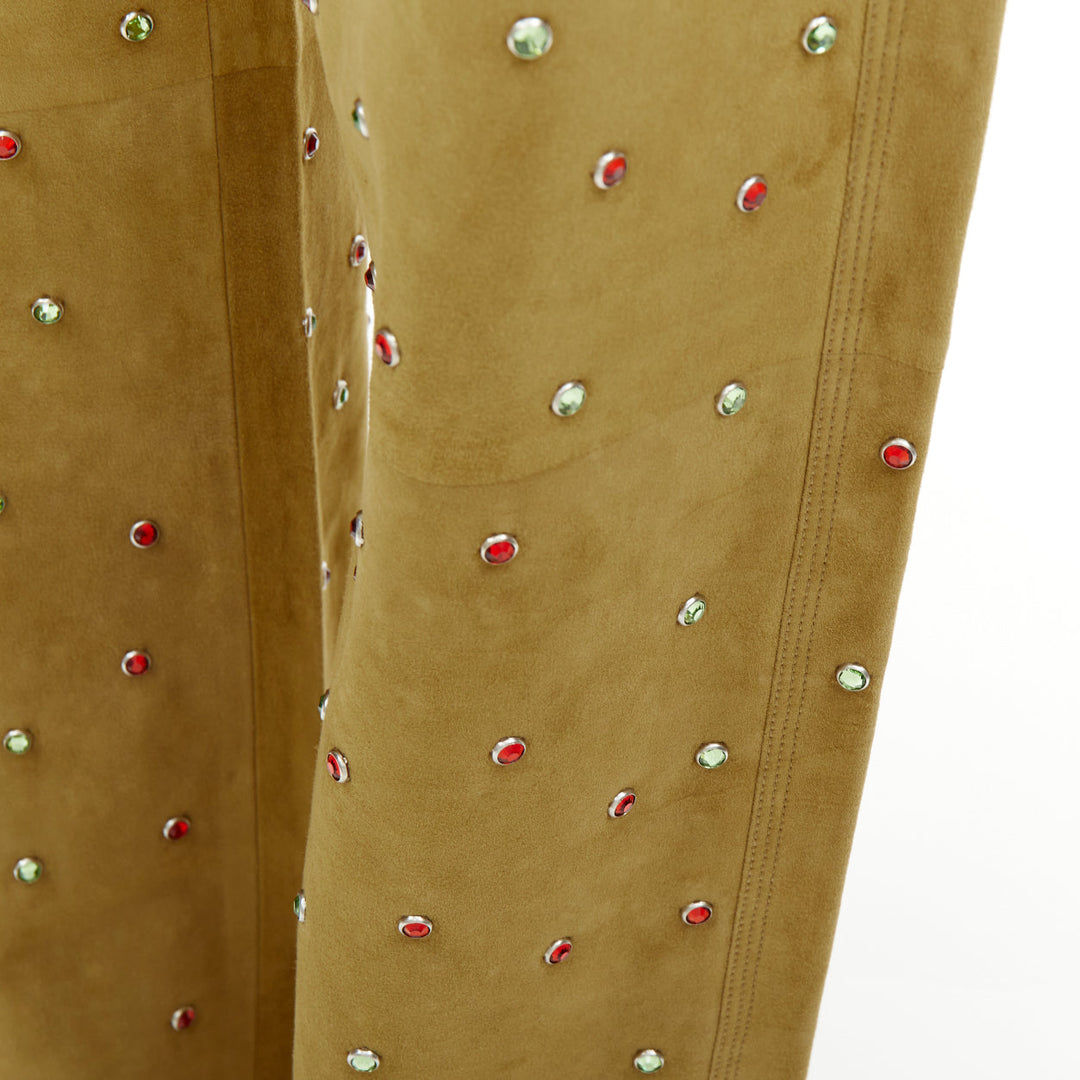 rare BOTTEGA VENETA 2021 Runway brown crystal embellished suede pants IT38 XS