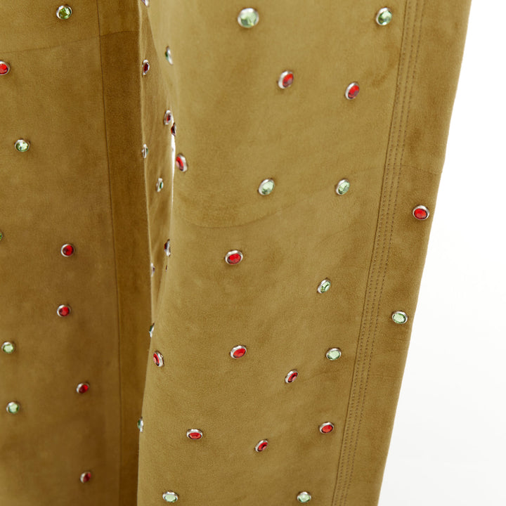 rare BOTTEGA VENETA 2021 Runway brown crystal embellished suede pants IT38 XS