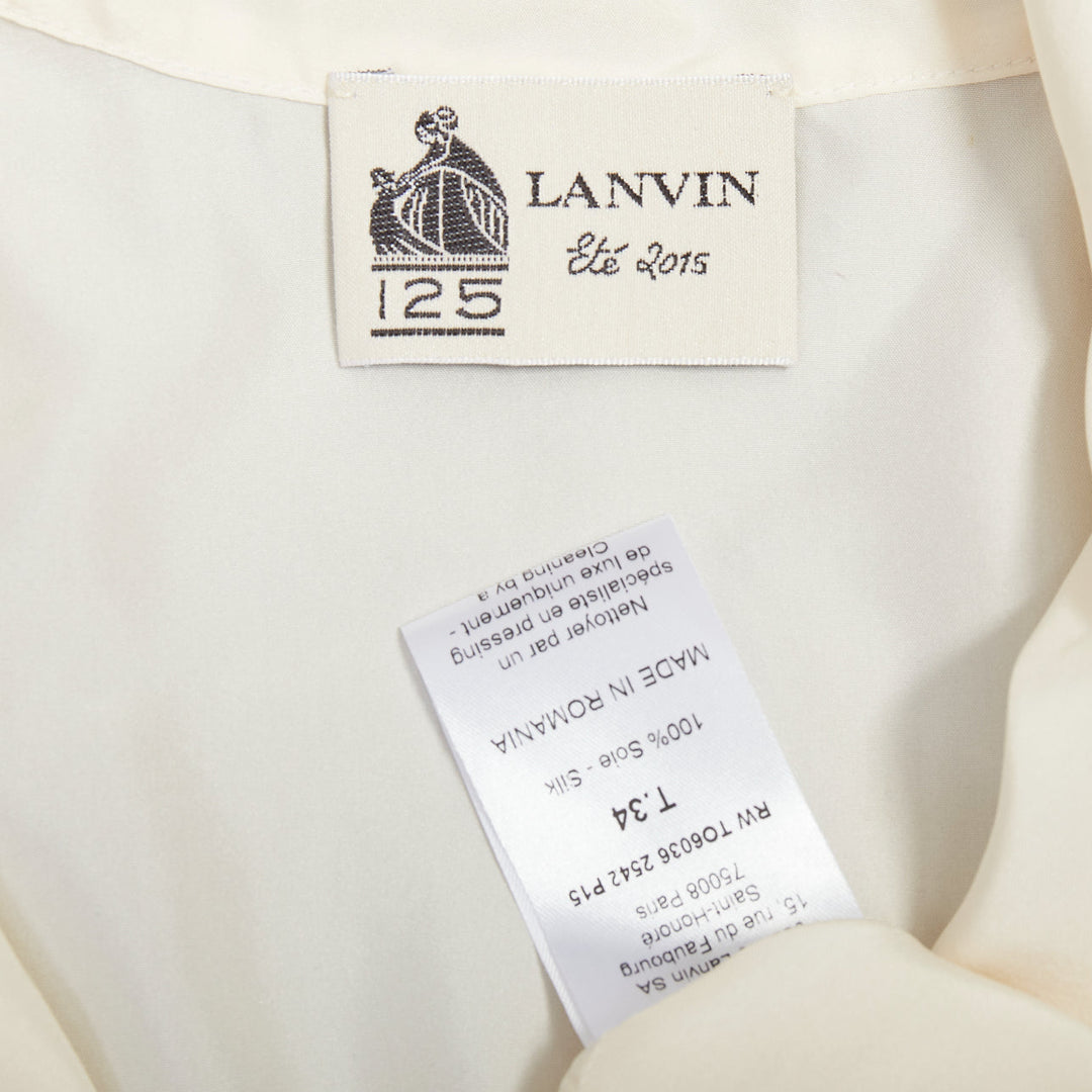 LANVIN 2015 cream silk wide lapel plunge neck sleeveless blouse top FR34 XS