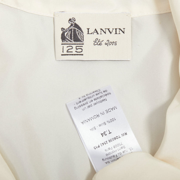 LANVIN 2015 cream silk wide lapel plunge neck sleeveless blouse top FR34 XS