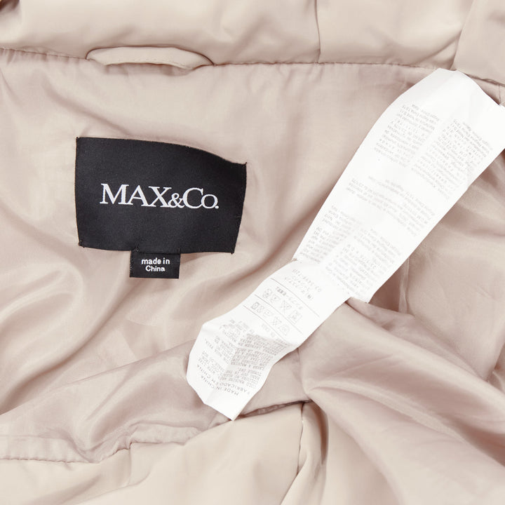 MAX & CO Caldo beige bateau foldover collar fitted long puffer coat IT42 M