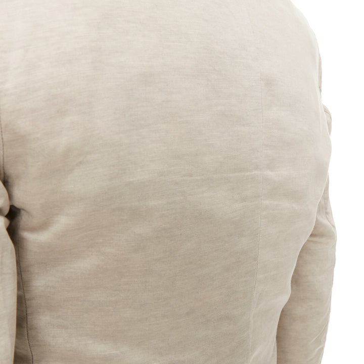 PRADA beige coated linen cotton flap pockets two button relaxed blazer IT48 M