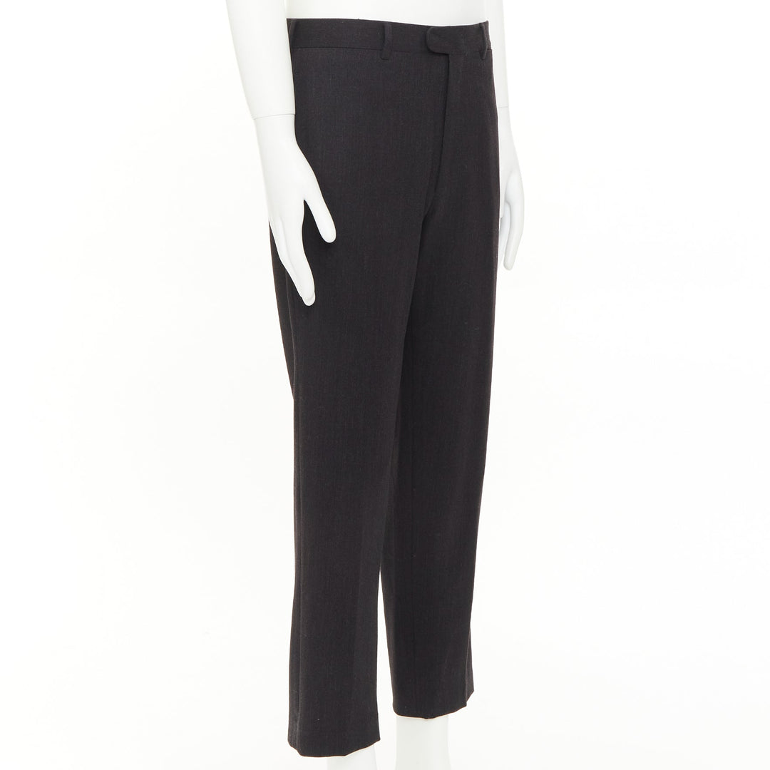 HERMES black wooly high waisted straight leg 2 back pockets trousers FR50 XL