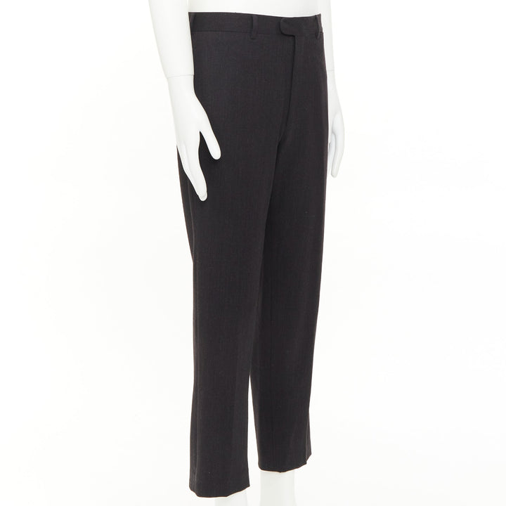 HERMES black wooly high waisted straight leg 2 back pockets trousers FR50 XL