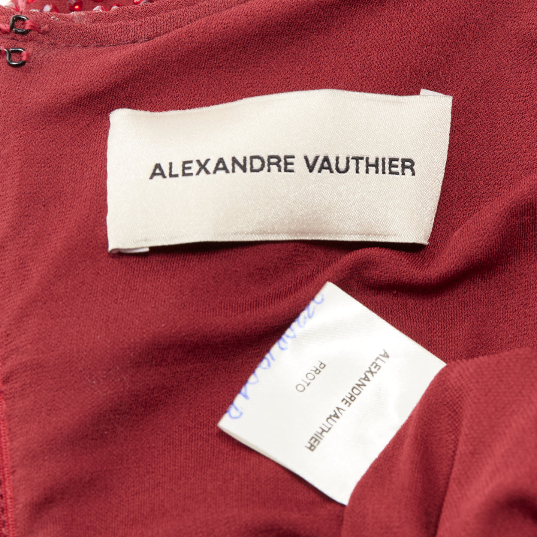 ALEXANDRE VAUTHIER Daring Red crystal strass sweetheart ruched slit gown dress
