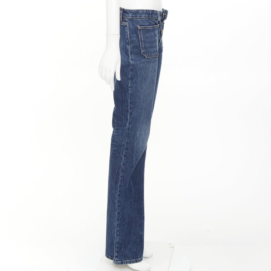 SAINT LAURENT 2018 blue washed denim patch pocket mid waist flare leg jeans 27"