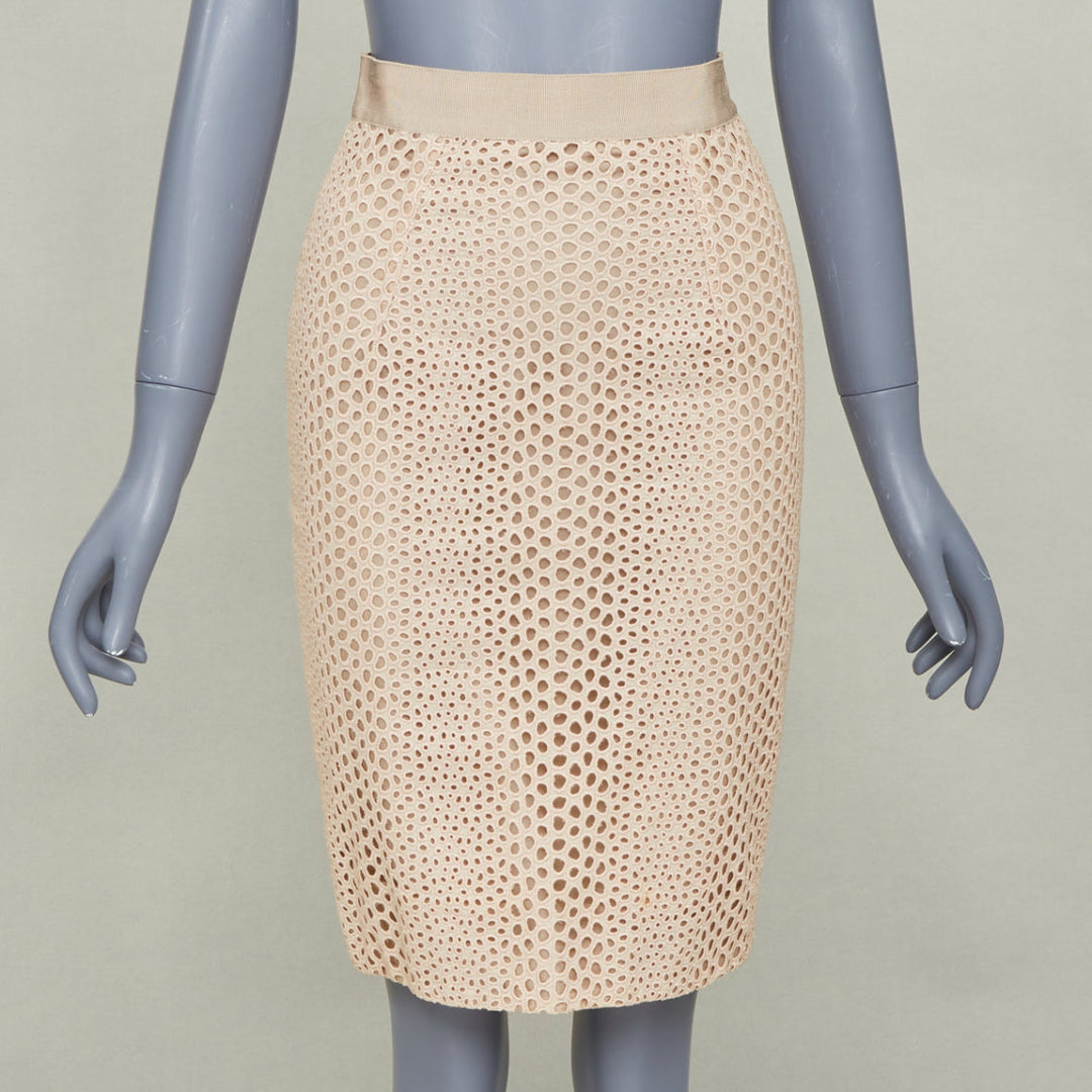 GIAMBATTISTA VALLI 2018 eyelet embroidered cotton pencil skirt IT38 XS