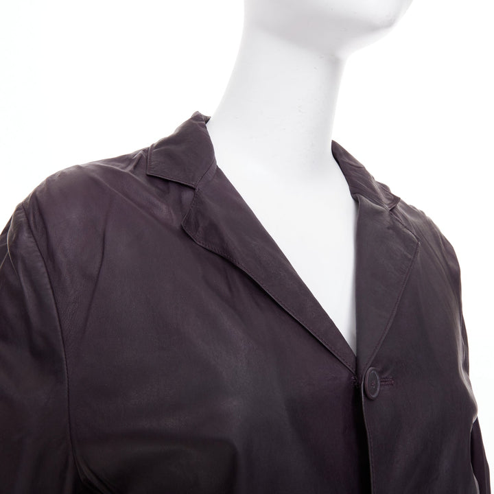 BOTTEGA VENETA aubergine dark purple washed leather flap pockets jacket IT48 M