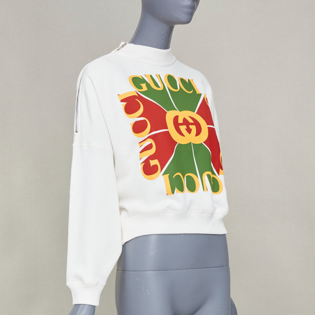 GUCCI 2022 Vintage Logo geometric graphic print zip shoulder sweatshirt IT40 S