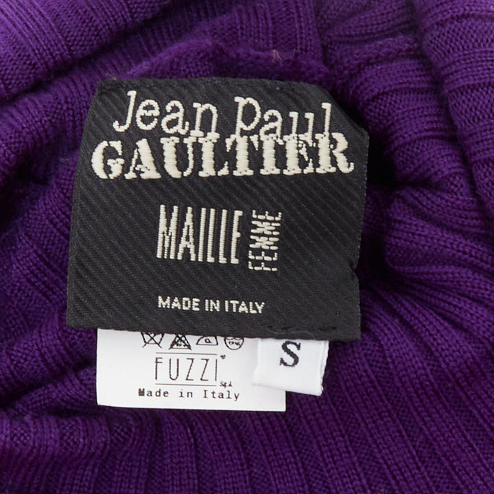 JEAN PAUL GAULTIER Vintage purple black lace up hem turtleneck sweater S