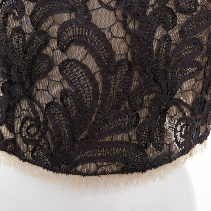 DOLCE GABBANA black nude overlay applique lace crew neck crop top IT40 S