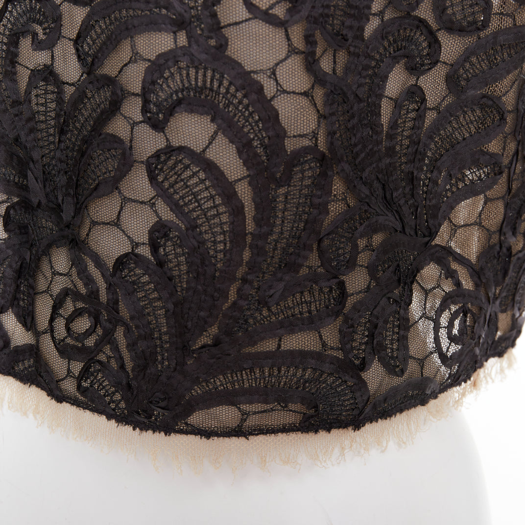 DOLCE GABBANA black nude overlay applique lace crew neck crop top IT40 S