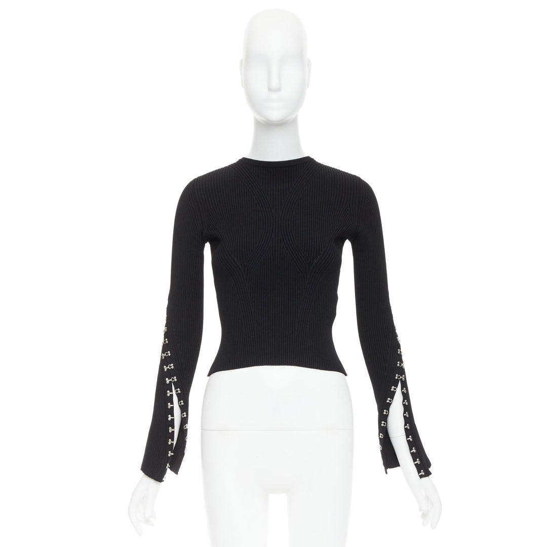 ALEXANDER MCQUEEN 2018 viscose blend silver metal hook rivet crop sweater S