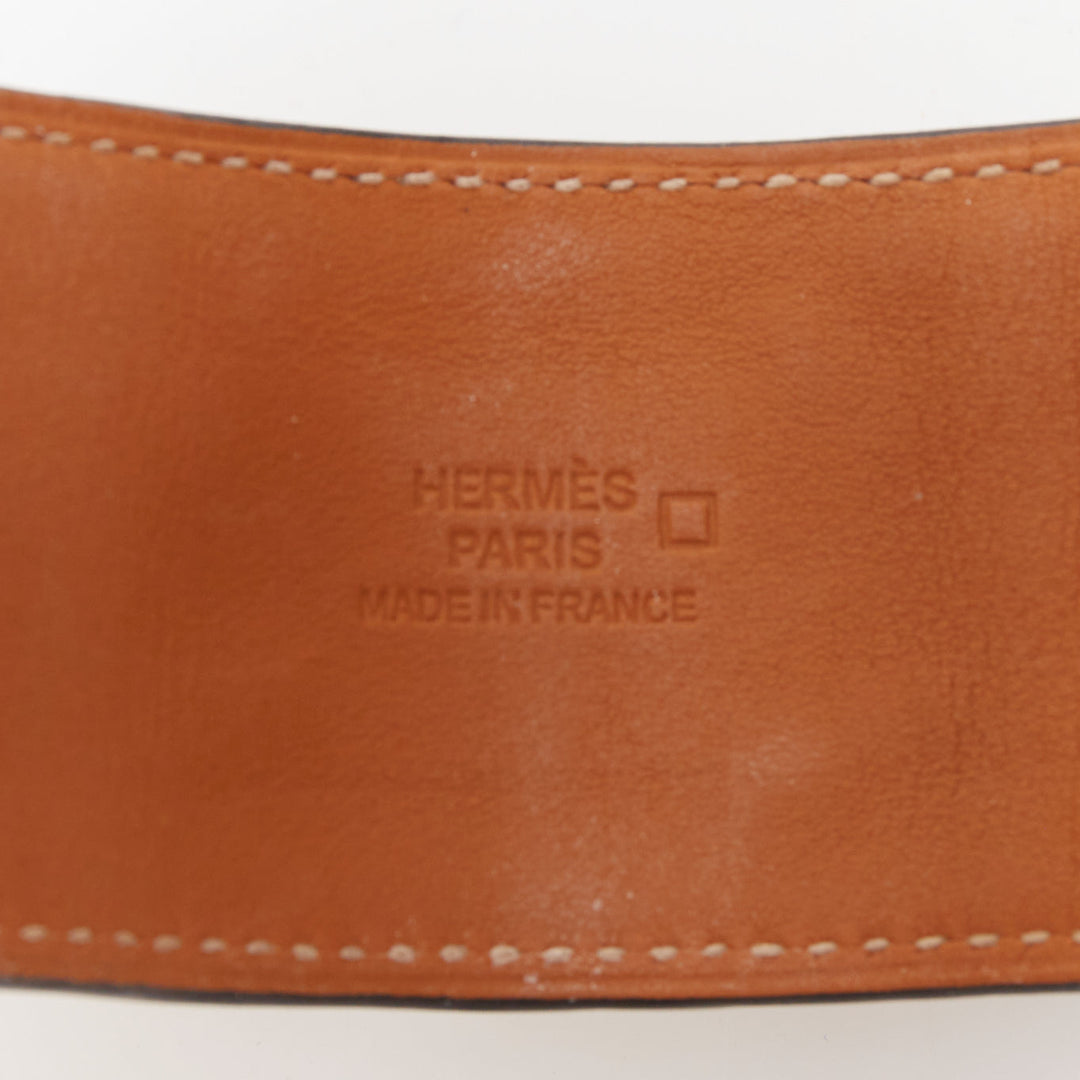 HERMES Collier de Chien CDC black glossy scaled leather palladium cuff bracelet