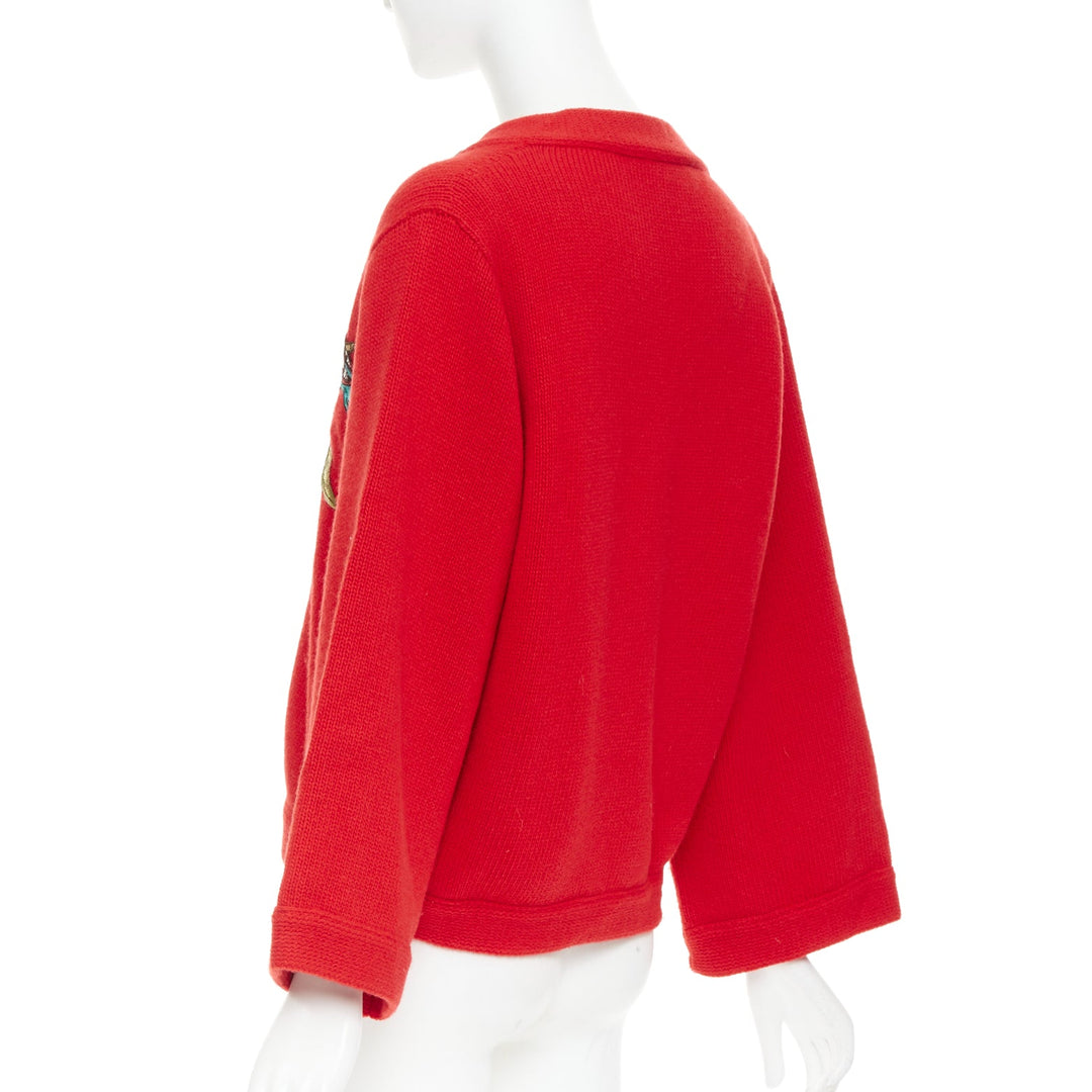 GUCCI 2017 Runway red wool Loved Bird floral embroidered  red wool sweater S