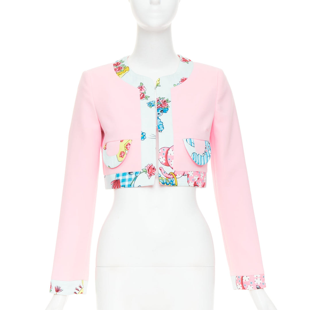 MOSCHINO COUTURE! 2022 Runway Calico Animals pink blue bolero jacket IT38 XS