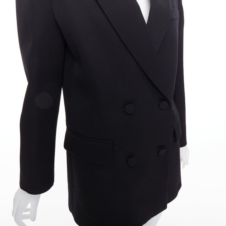 VALENTINO 2023 black virgin wool power shoulder double breasted coat IT38 XS