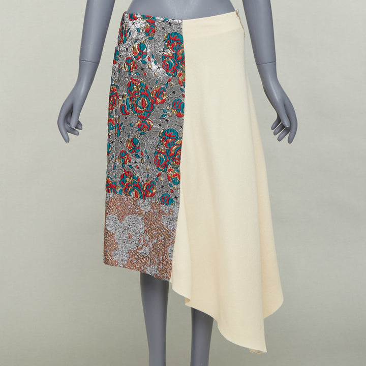 STELLA MCCARTNEY 2015 cream wool blend silver ethnic jacquard midi skirt IT40 S