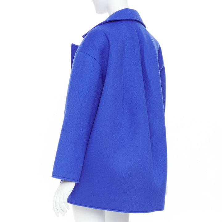 OSCAR DE LA RENTA 17F cobalt wool cotton cashmere blend boxy felt winter coat S