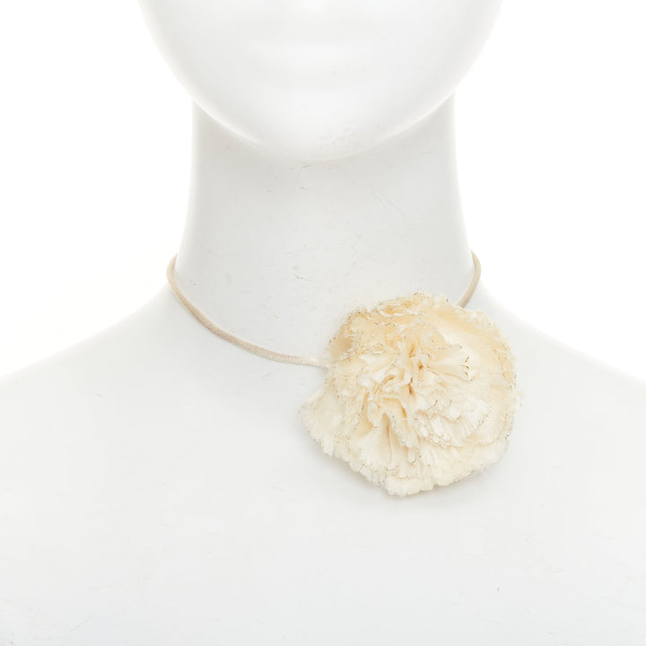 SAINT LAURENT Bridal Petite Fleur Carnation ivory frayed petal choker necklace