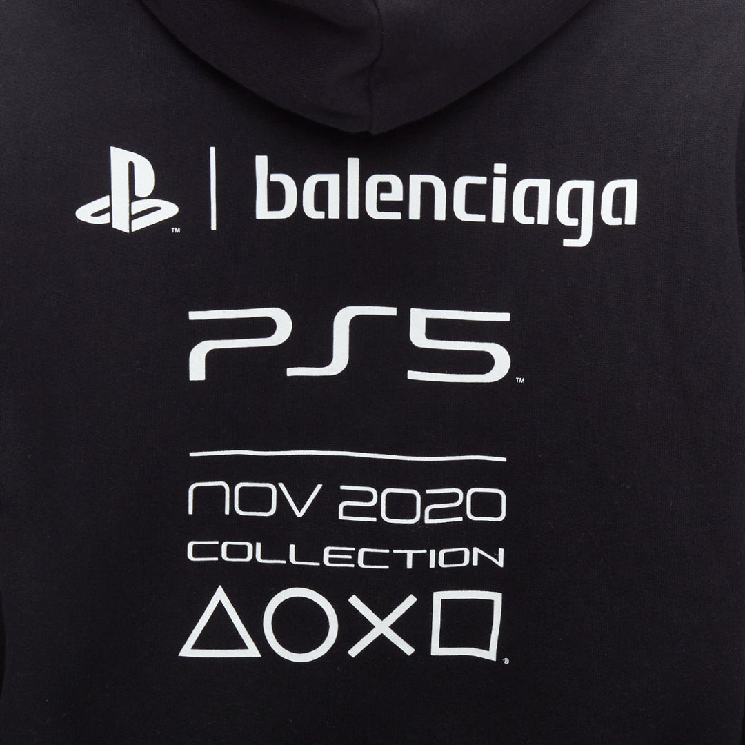 BALENCIAGA Demna 2021 black cotton white PS5 logo print hoodie L