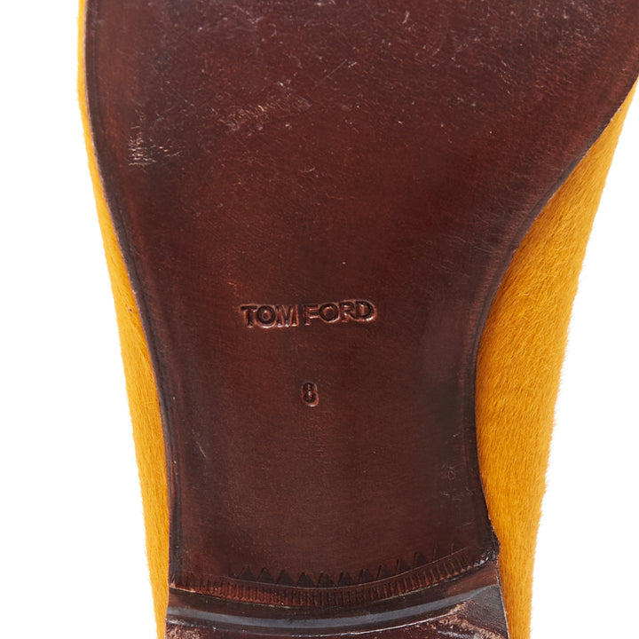 TOM FORD mustard yellow calf hair gold chain velvet moccasin loafers UK8 EU42