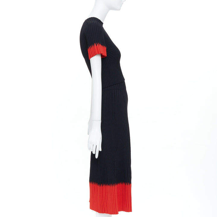 ALEXANDER MCQUEEN 2018 black red chevron bicolor rib knit crop top skirt set XS